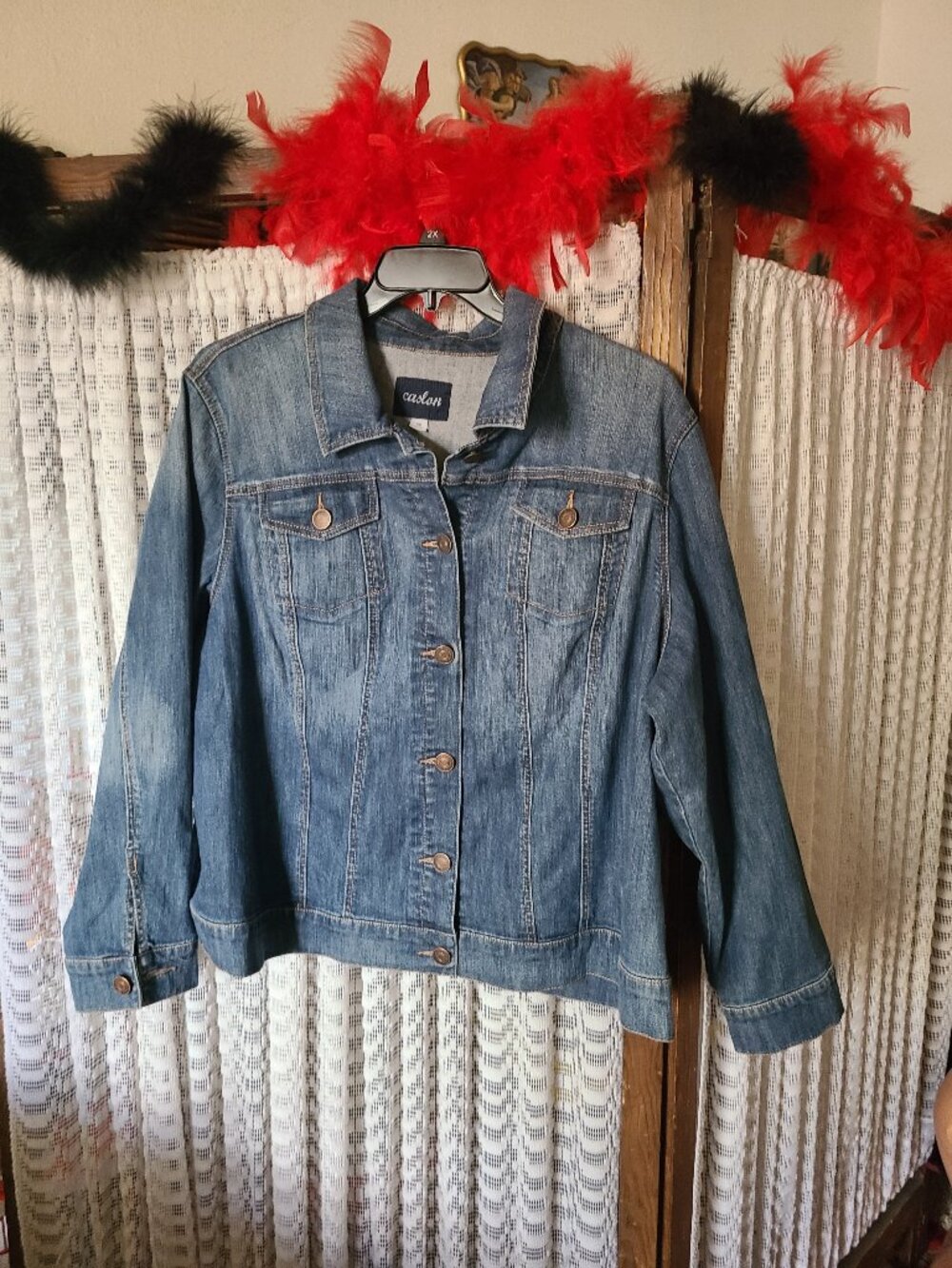 Caslon Blue Denim Jacket Size 3X Stretch Denim Button Front Pockets
